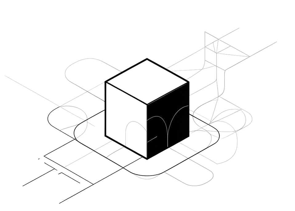 Schematische lijntekening van een kubus